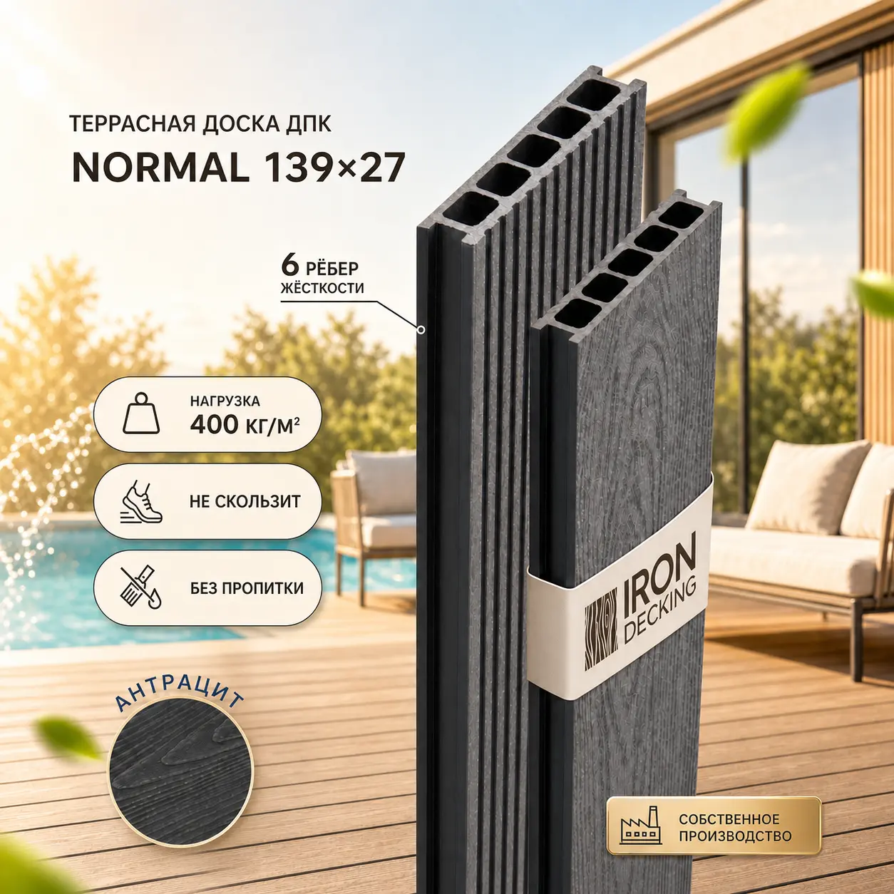 Террасная доска ДПК Iron Decking Normal 139х27